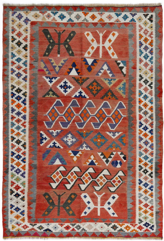Handmade Vintage Persian Ghasghai Kilim | 186 x 133 cm | 6'1" x 4'4" - Najaf Rugs & Textile