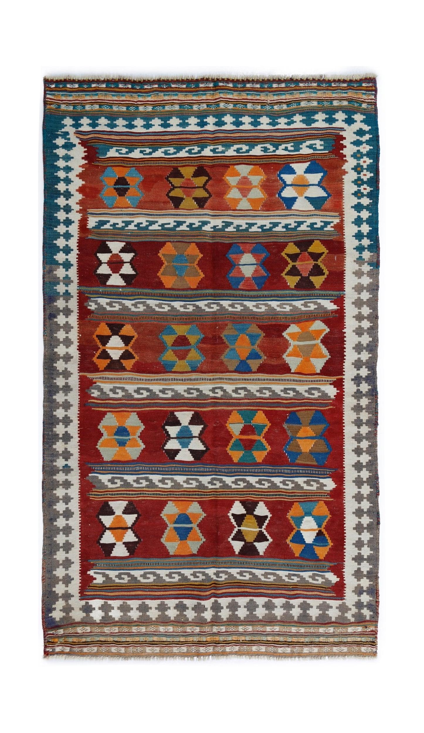 Handmade Vintage Persian Ghasghai Kilim | 204 x 116 cm | 6'8" x 3'10" - Najaf Rugs & Textile