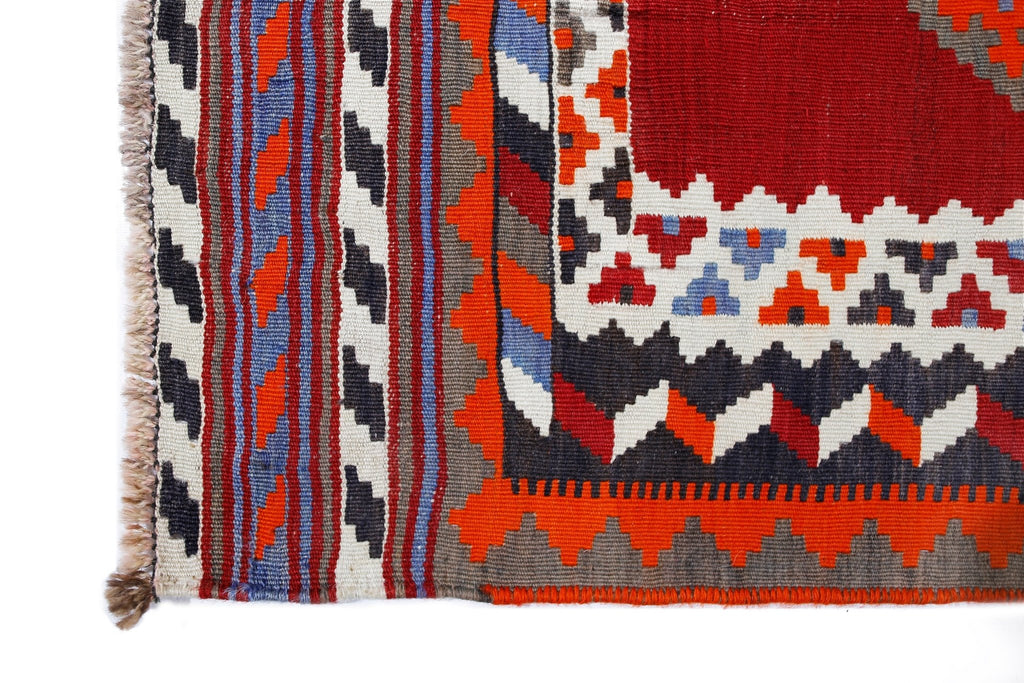 Handmade Vintage Persian Ghasghai Kilim | 223 x 184 cm | 7'4" x 6' - Najaf Rugs & Textile