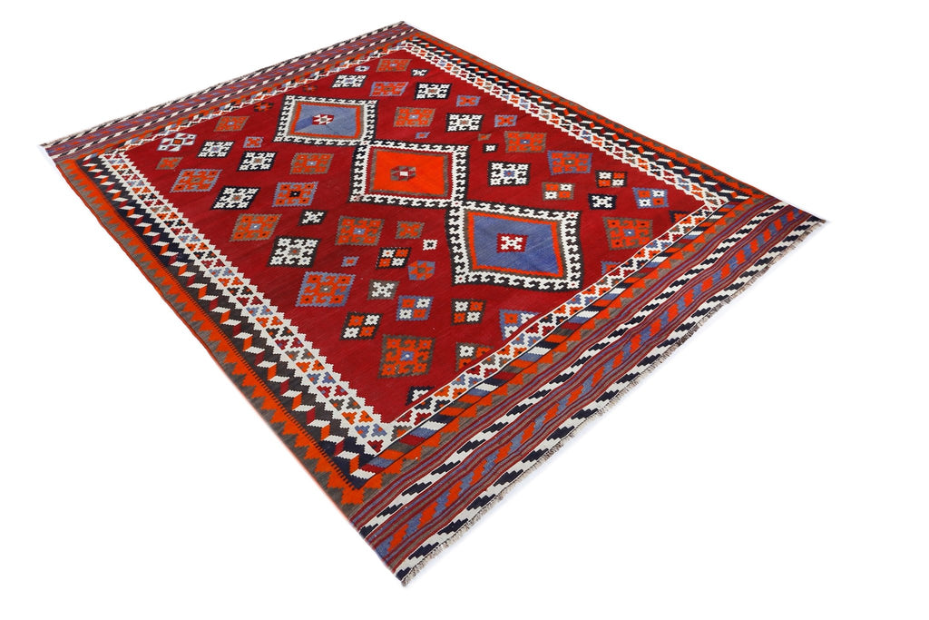 Handmade Vintage Persian Ghasghai Kilim | 223 x 184 cm | 7'4" x 6' - Najaf Rugs & Textile