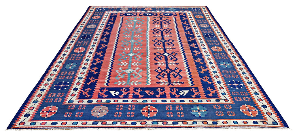Handmade Vintage Persian Ghasghai Kilim | 263 x 216 cm | 8'7" x 7'1" - Najaf Rugs & Textile