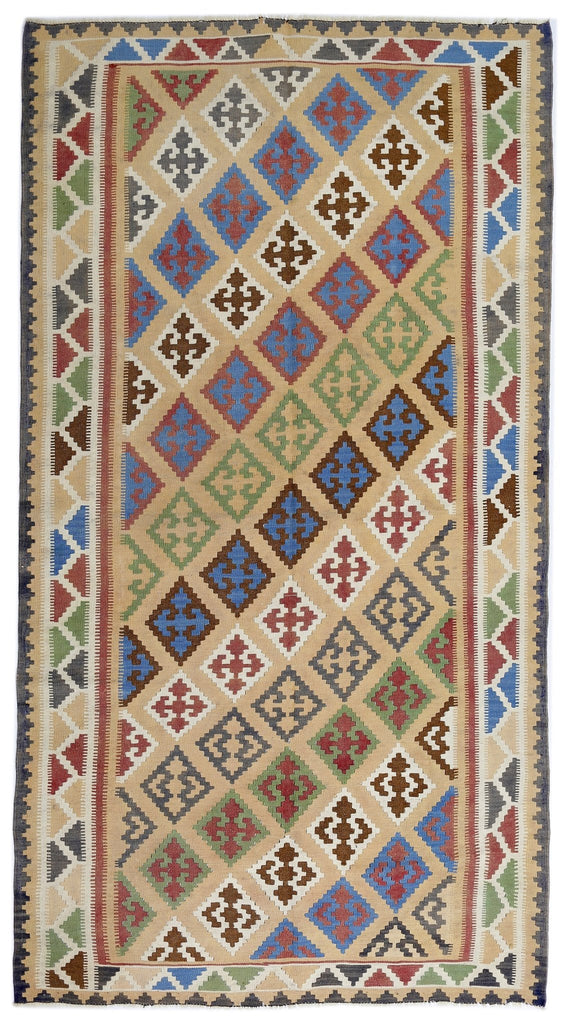 Handmade Vintage Persian Ghasghai Kilim | 270 x 151 cm | 8'10" x 4'11" - Najaf Rugs & Textile