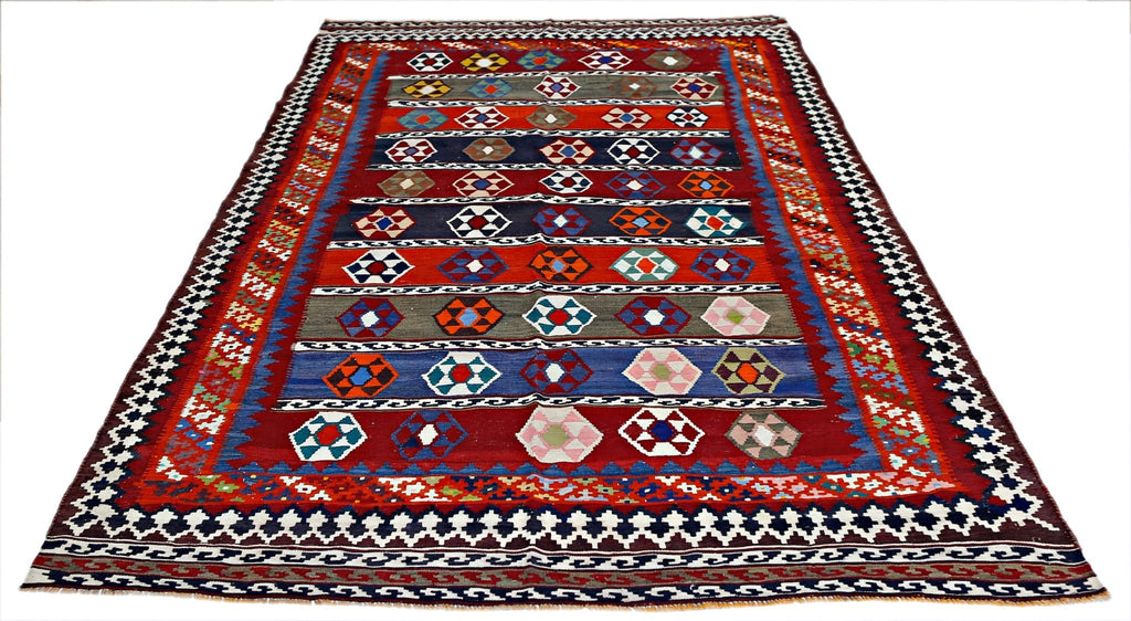 Handmade Vintage Persian Ghasghai Kilim | 274 x 179 cm | 9' x 5'10" - Najaf Rugs & Textile