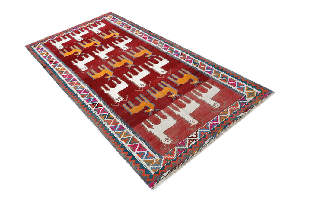Handmade Vintage Persian Ghasghai Kilim | 276 x 143 cm | 9'1" x 4'8" - Najaf Rugs & Textile