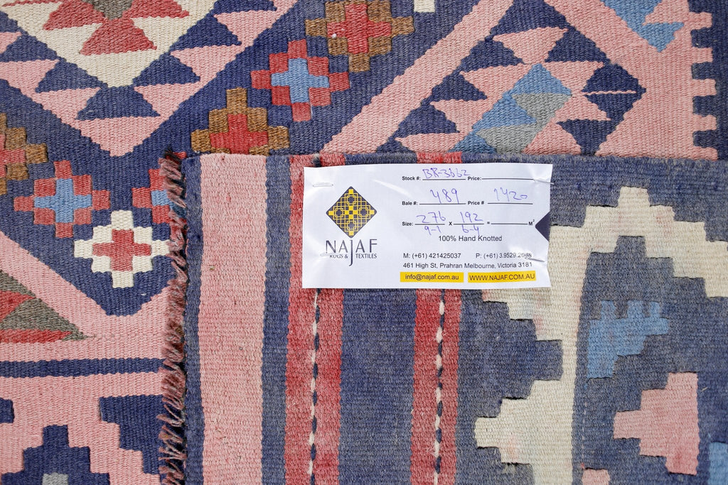 Handmade Vintage Persian Ghasghai Kilim | 276 x 192 cm | 9'1" x 6'4" - Najaf Rugs & Textile