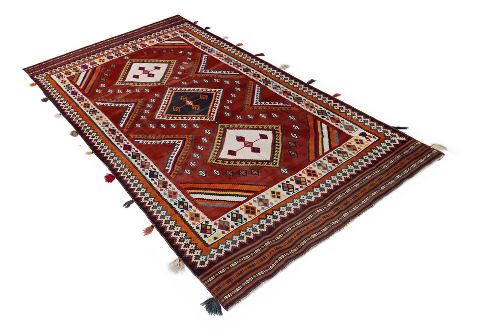 Handmade Vintage Persian Ghasghai Kilim | 291 x 169 cm | 9'7" x 5'7" - Najaf Rugs & Textile