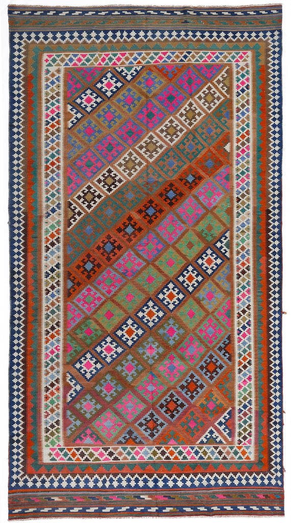 Handmade Vintage Persian Ghasghai Kilim | 324 x 173 cm | 10'8" x 5'8" - Najaf Rugs & Textile
