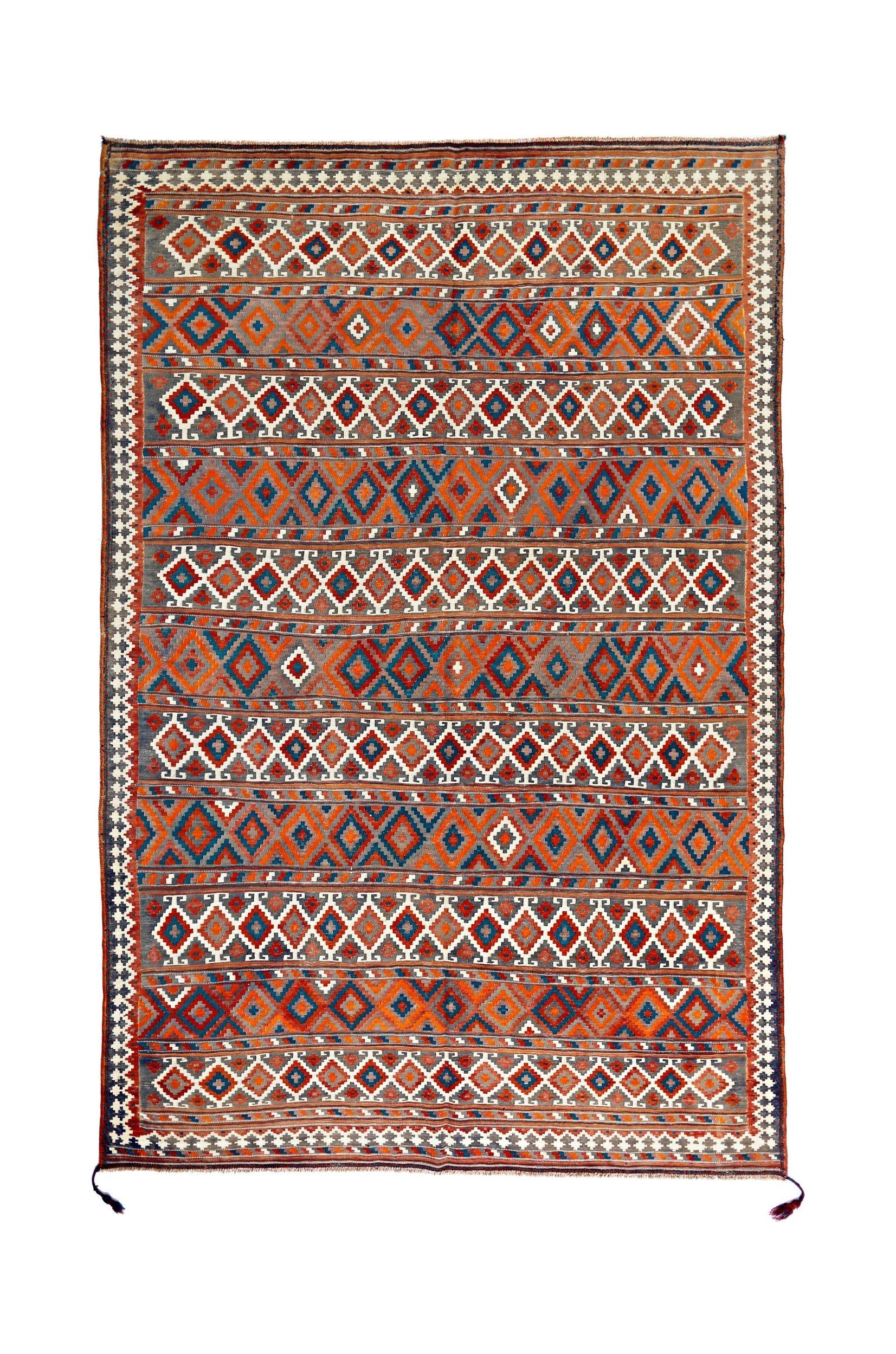 Handmade Vintage Persian Ghasghai Kilim | 324 x 211 cm | 10'8" x 6'11" - Najaf Rugs & Textile