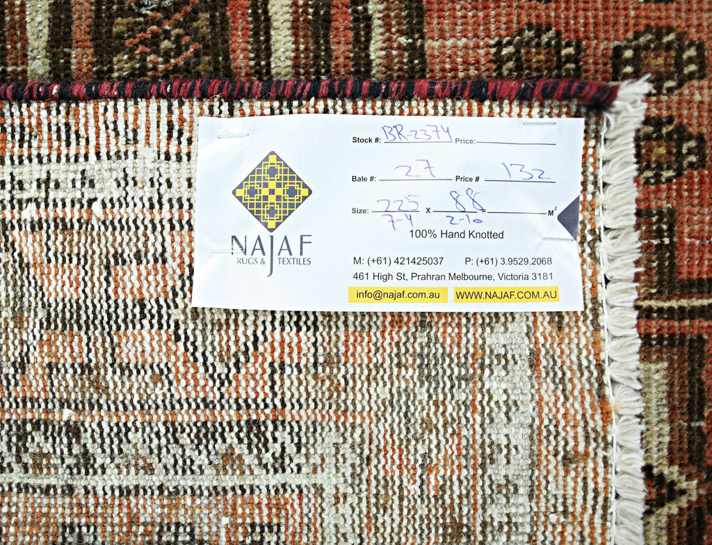 Handmade Vintage Persian Hallway Runner | 225 x 88 cm | 7'4"x 2'10" - Najaf Rugs & Textile