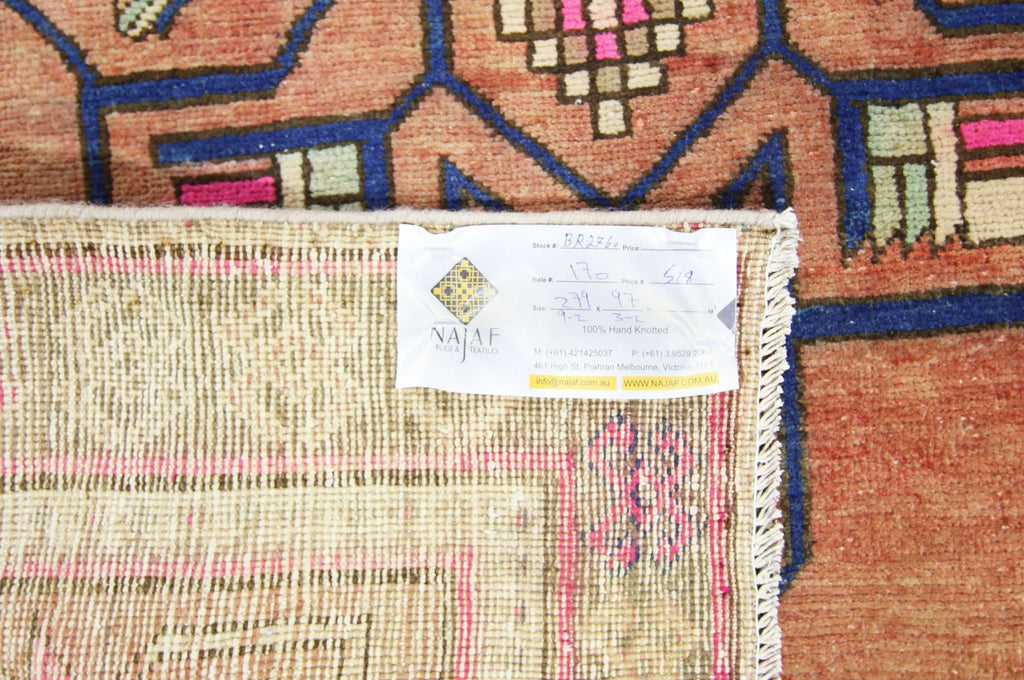 Handmade Vintage Persian Hallway Runner | 279 x 97 cm | 9'2" x 3'2" - Najaf Rugs & Textile