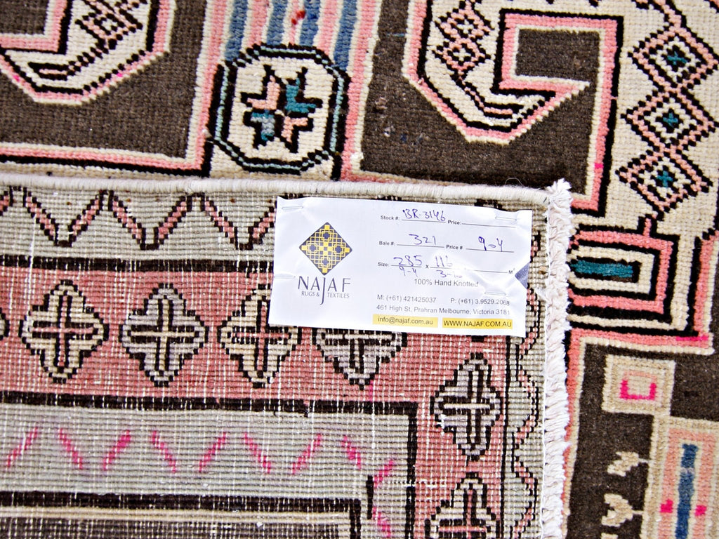 Handmade Vintage Persian Hallway Runner | 285 x 116 cm | 9'4" x 3'10" - Najaf Rugs & Textile