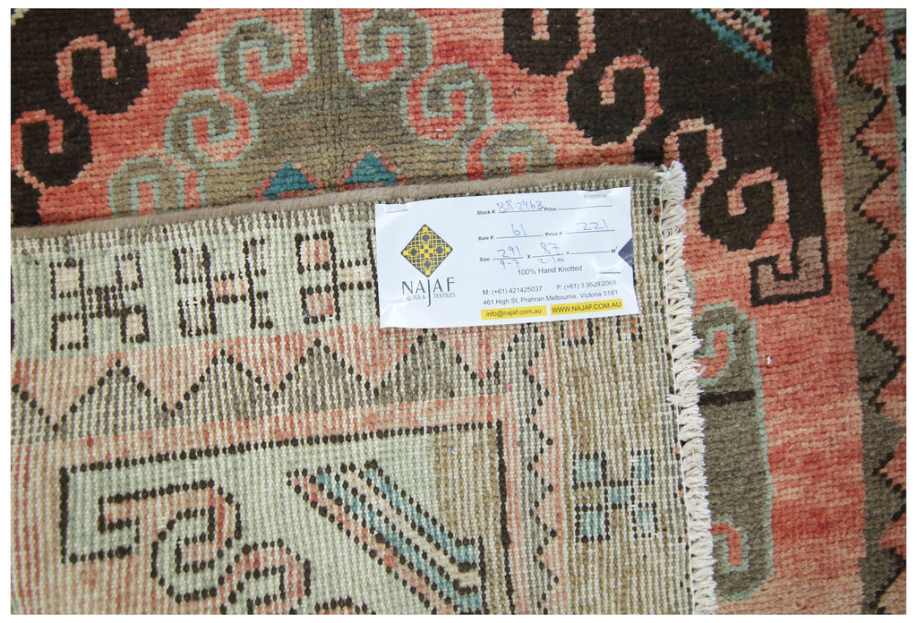 Handmade Vintage Persian Hallway Runner | 291 x 87 cm | 9'7" x 2'10" - Najaf Rugs & Textile