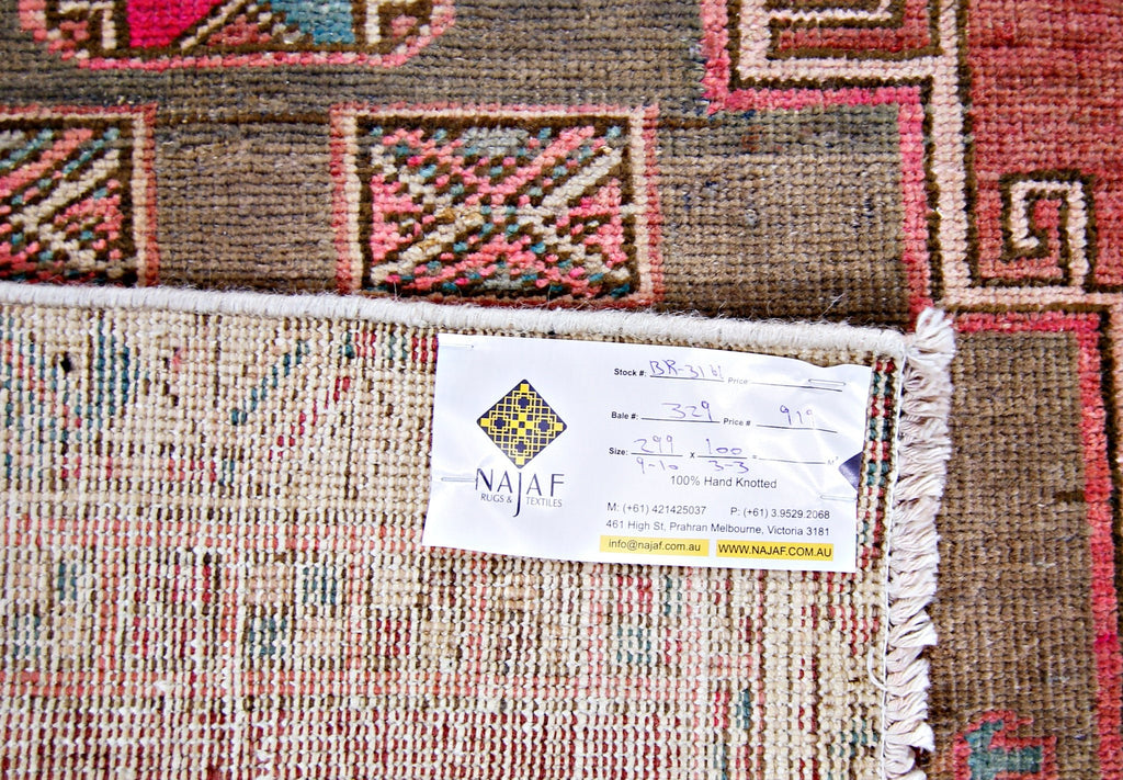 Handmade Vintage Persian Hallway Runner | 299 x 100 cm | 9'10" x 3'3" - Najaf Rugs & Textile