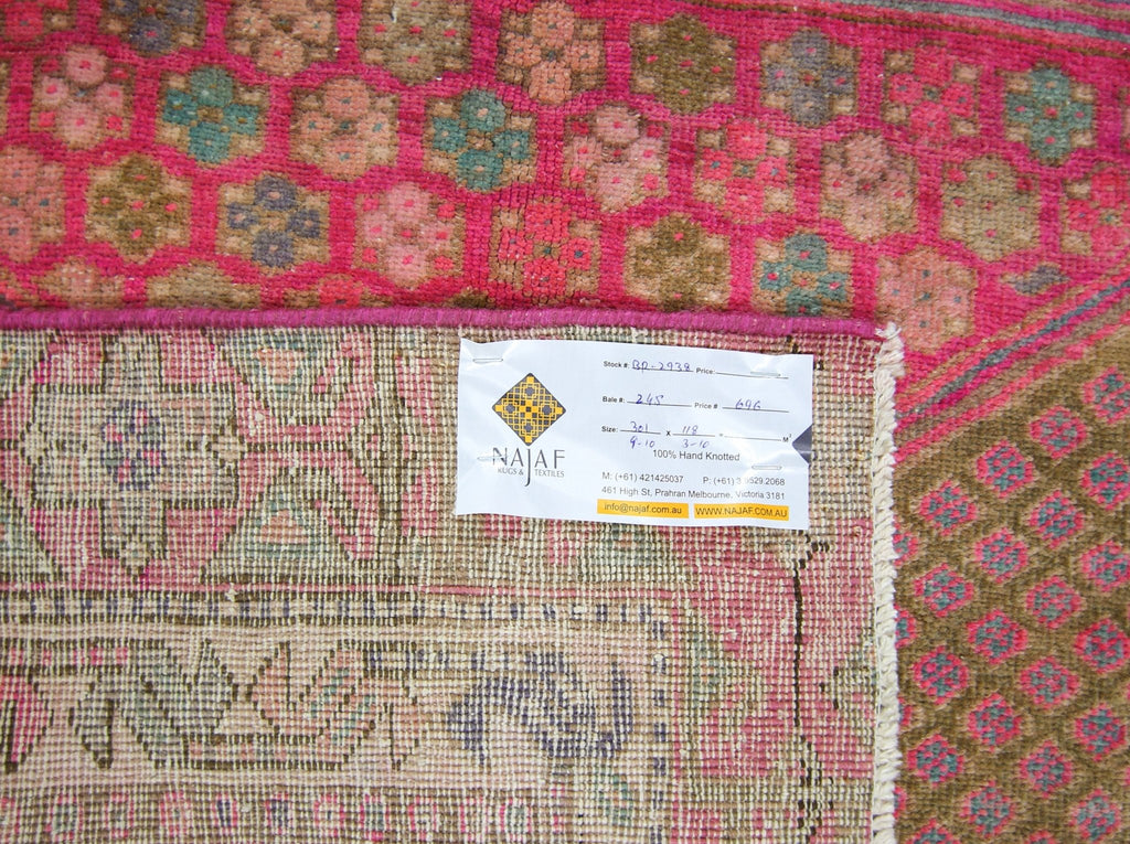Handmade Vintage Persian Hallway Runner | 301 x 118 cm | 9'10" x 3'10" - Najaf Rugs & Textile