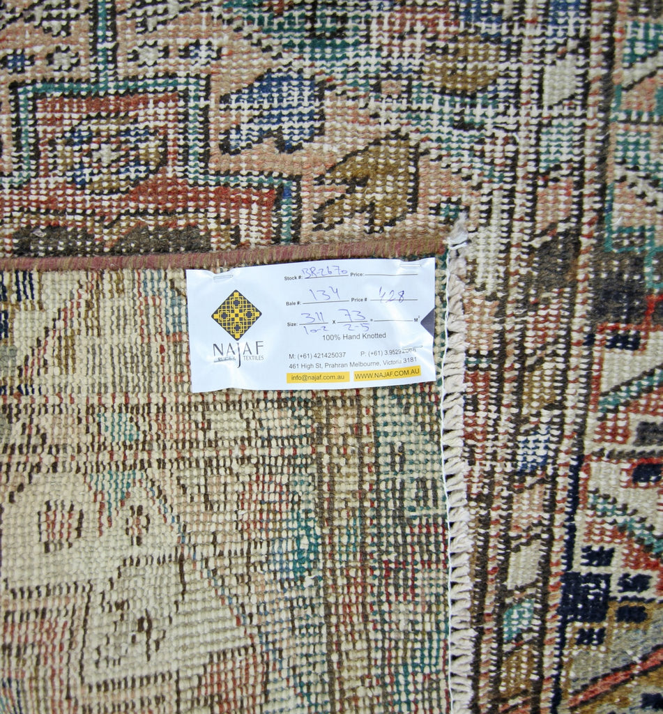 Handmade Vintage Persian Hallway Runner | 311 x 73 cm | 10'2" x 2'5" - Najaf Rugs & Textile