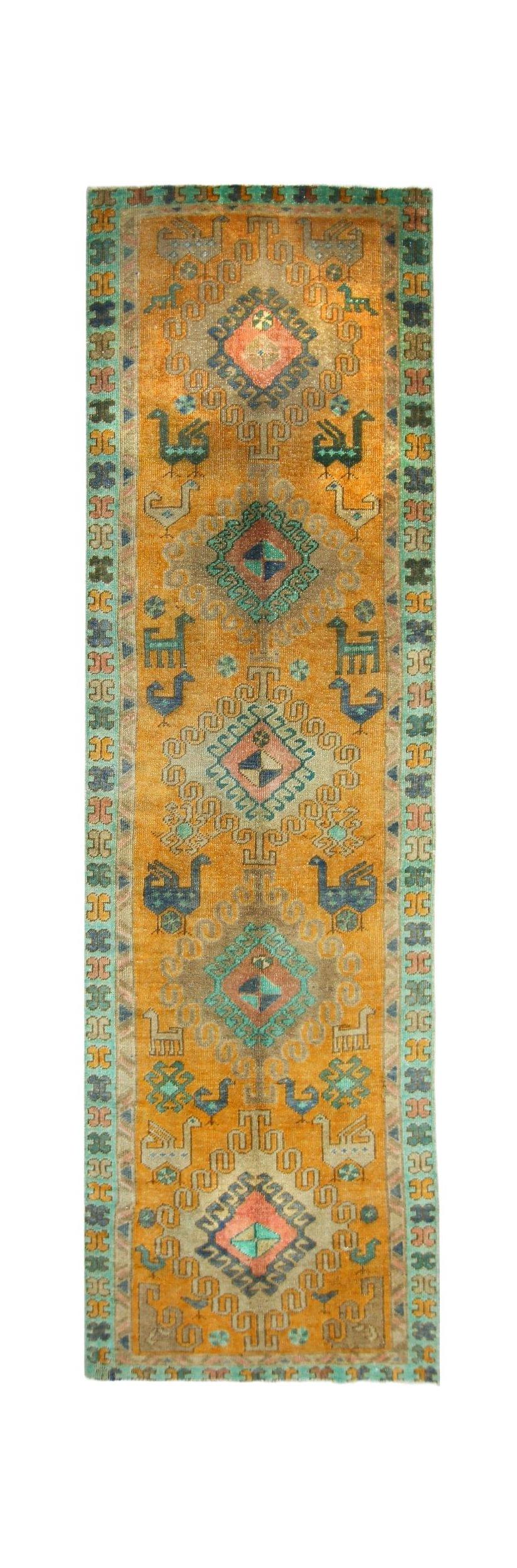 Handmade Vintage Persian Hallway Runner | 316 x 90 cm | 10'4" x 2'11" - Najaf Rugs & Textile