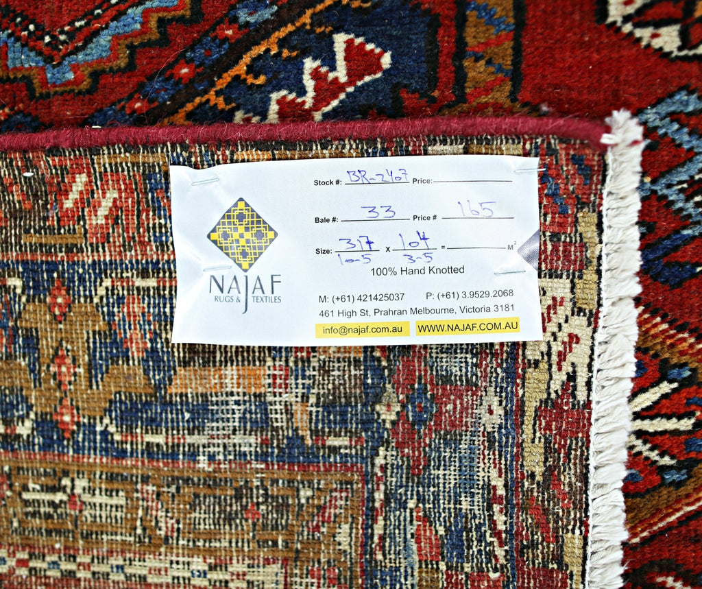 Handmade Vintage Persian Hallway Runner | 317 x 104 cm | 10'5" x 3'5" - Najaf Rugs & Textile