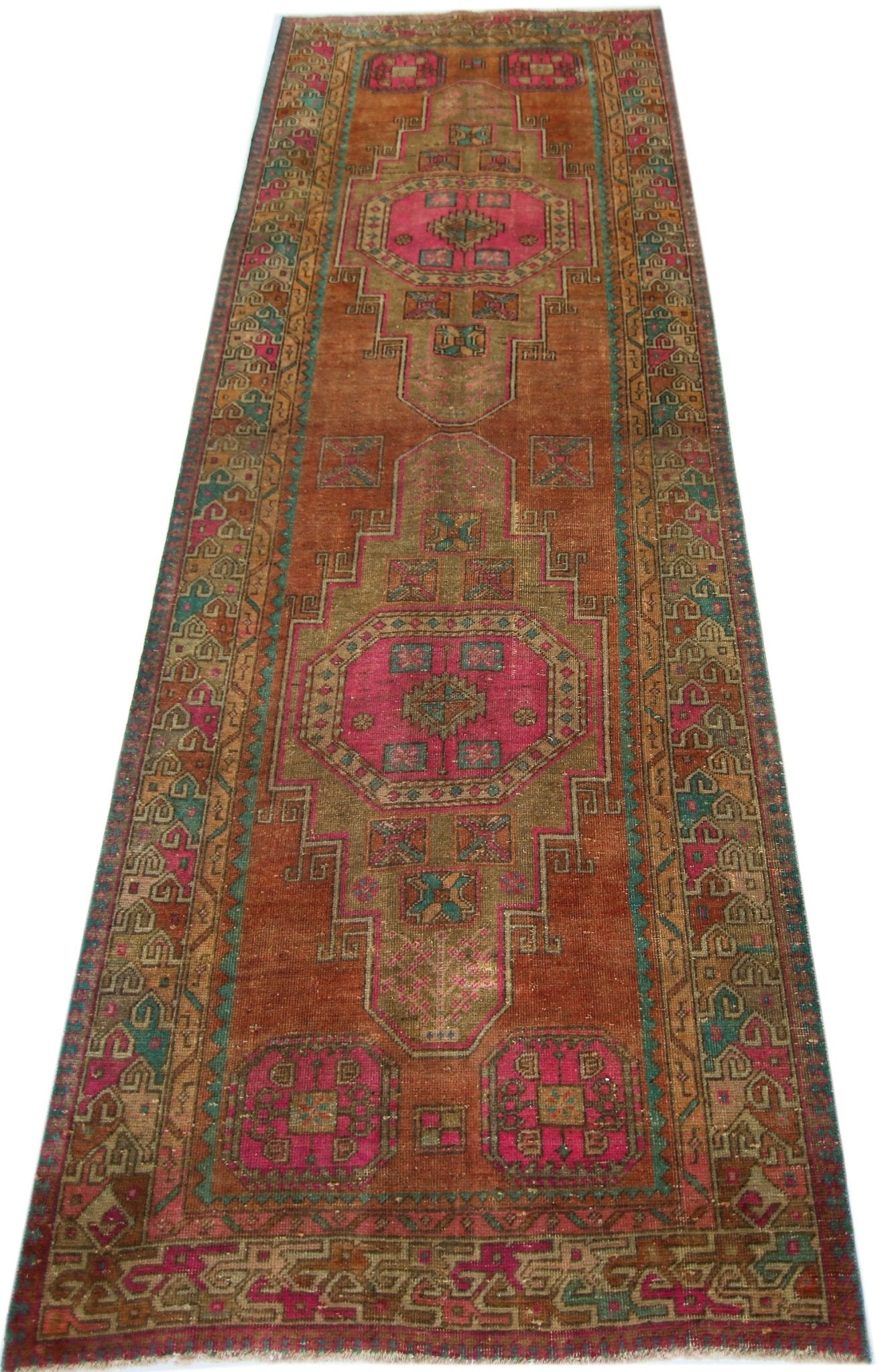 Handmade Vintage Persian Hallway Runner | 321 x 117 cm | 10'6" x 3'10" - Najaf Rugs & Textile