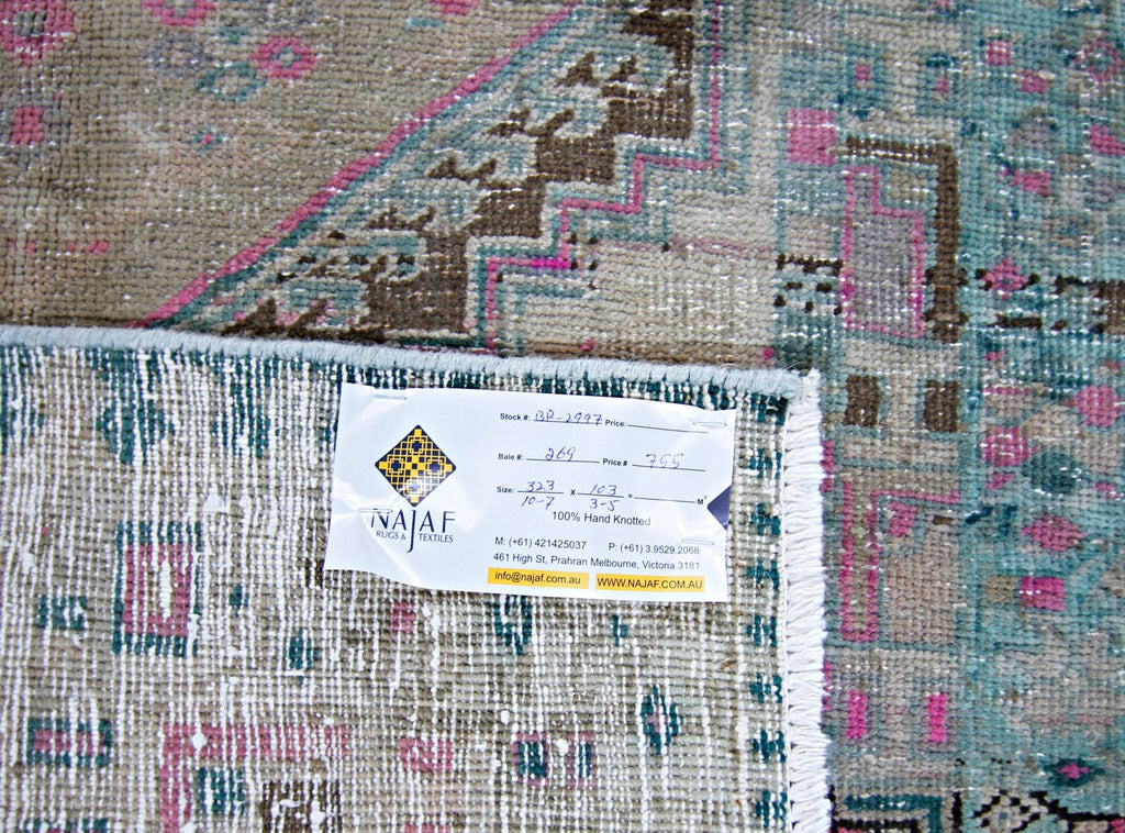 Handmade Vintage Persian Hallway Runner | 323 x 103 cm | 10'7" x 3'5" - Najaf Rugs & Textile