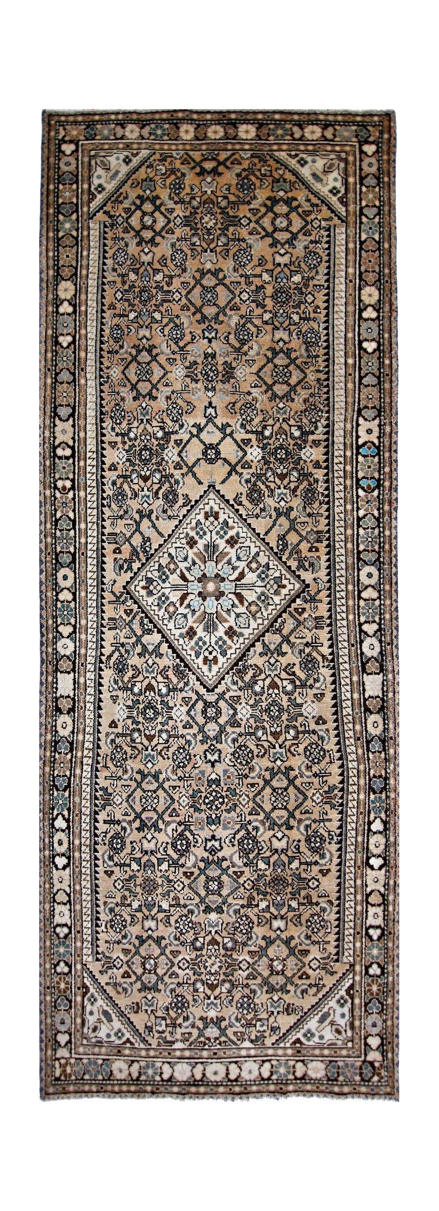 Handmade Vintage Persian Hallway Runner | 323 x 112 cm | 10'7" x 3'8" - Najaf Rugs & Textile