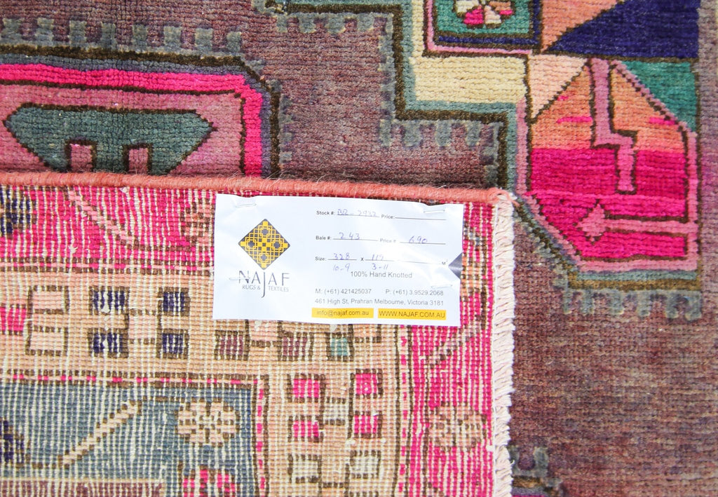 Handmade Vintage Persian Hallway Runner | 328 x 119 cm | 10'9" x 3'11" - Najaf Rugs & Textile