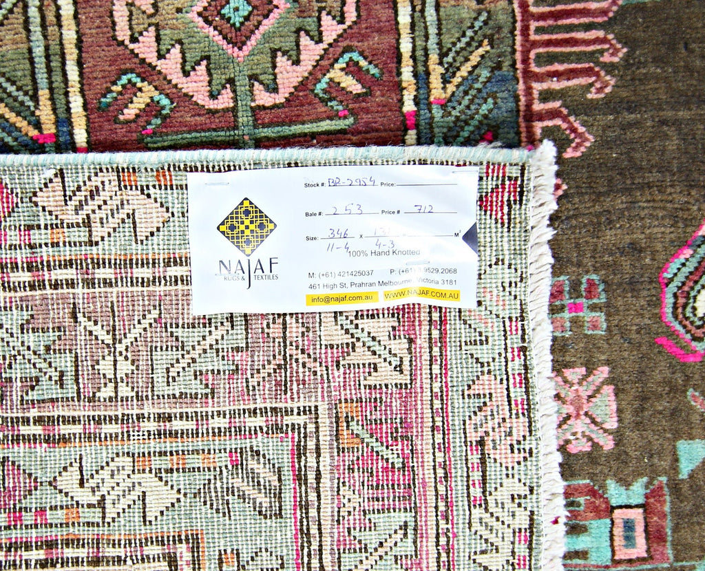 Handmade Vintage Persian Hallway Runner | 346 x 131 cm | 11'4" x 4'3" - Najaf Rugs & Textile