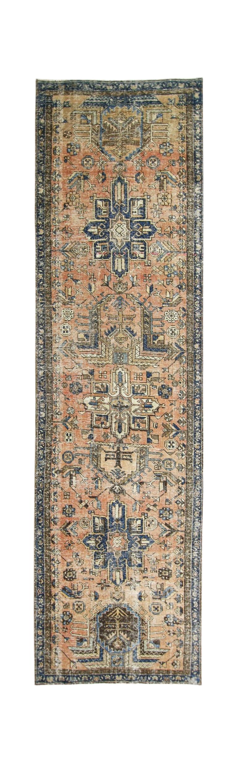 Handmade Vintage Persian Hallway Runner | 357 x 96 cm | 11'8" x 3'2" - Najaf Rugs & Textile