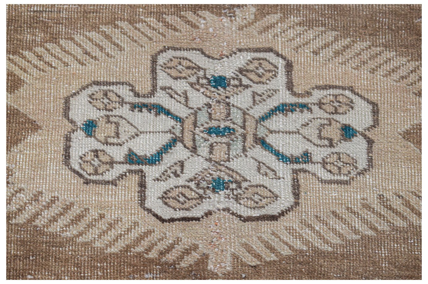Vintage Persian Tabriz runner with a central medallion and intricate patterns in beige and brown.