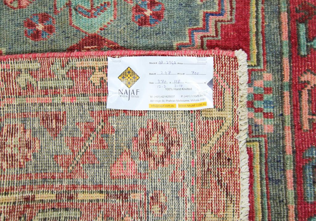 Handmade Vintage Persian Hallway Runner | 370 x 118 cm | 12'2" x 3'10" - Najaf Rugs & Textile