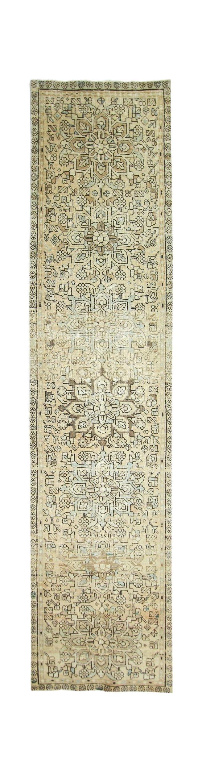 Handmade Vintage Persian Hallway Runner | 370 x 84 cm | 12'2" x 2'9" - Najaf Rugs & Textile