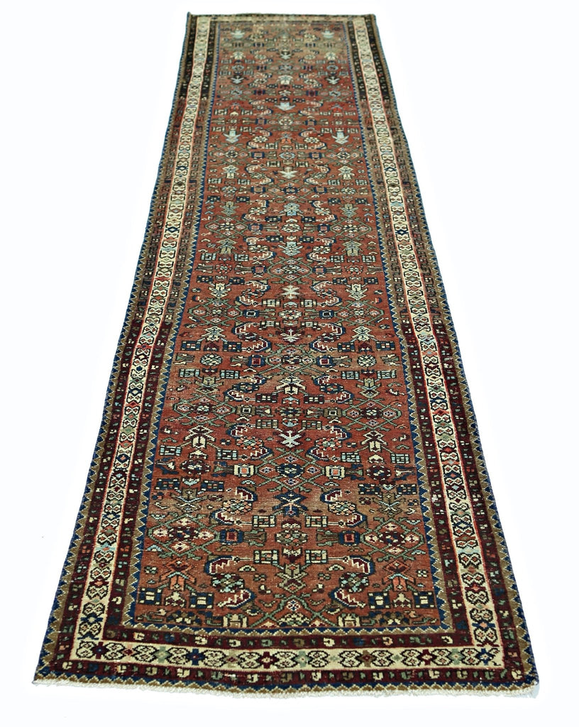 Handmade Vintage Persian Hallway Runner | 387 x 94 cm | 12'8" x 3'1" - Najaf Rugs & Textile
