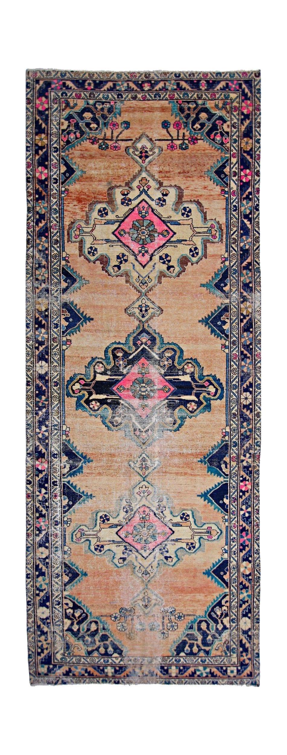 Handmade Vintage Persian Hallway Runner | 388 x 146 cm | 12'9" x 4'9" - Najaf Rugs & Textile
