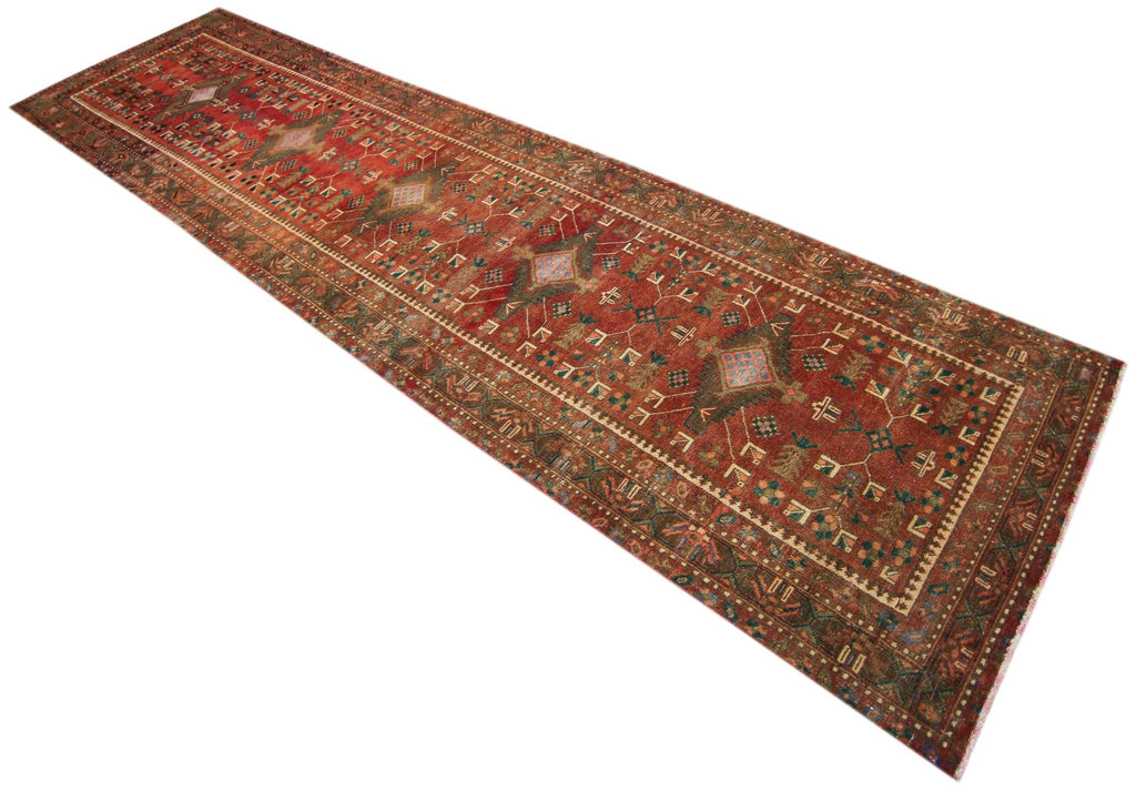 Handmade Vintage Persian Hallway Runner | 414 x 105 cm | 13'7" x 3'5" - Najaf Rugs & Textile