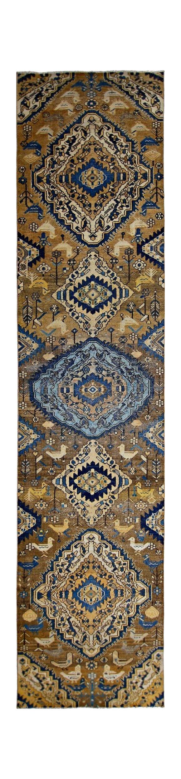 Handmade Vintage Persian Hallway Runner | 414 x 94 cm | 13'7" x 3'1" - Najaf Rugs & Textile