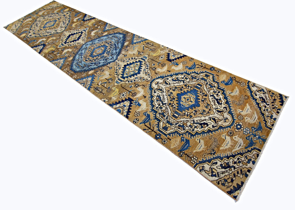 Handmade Vintage Persian Hallway Runner | 414 x 94 cm | 13'7" x 3'1" - Najaf Rugs & Textile