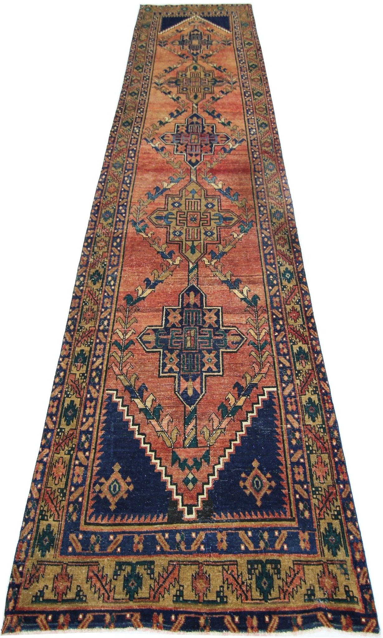 Handmade Vintage Persian Hallway Runner | 440 x 108 cm | 14'5" x 3'7" - Najaf Rugs & Textile