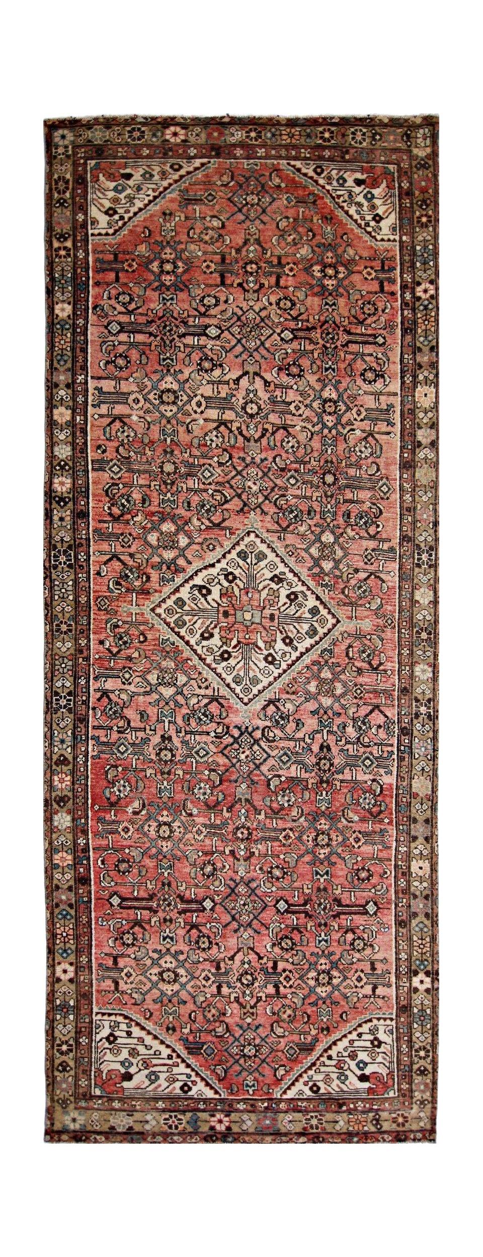 Handmade Vintage Persian Hamadan Hallway Runner | 309 x 117 cm | 10'2" x 3'10" - Najaf Rugs & Textile