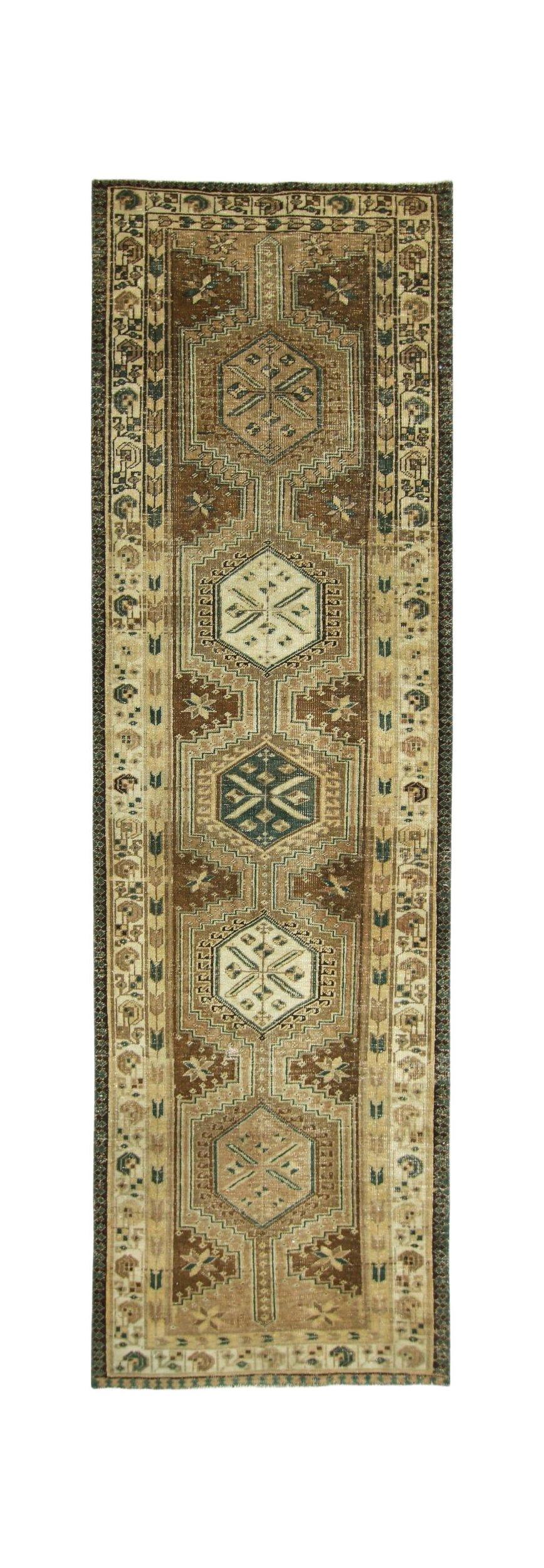 Handmade Vintage Persian Hamadan Hallway Runner | 327 x 103 cm | 10'9" x 3'4" - Najaf Rugs & Textile