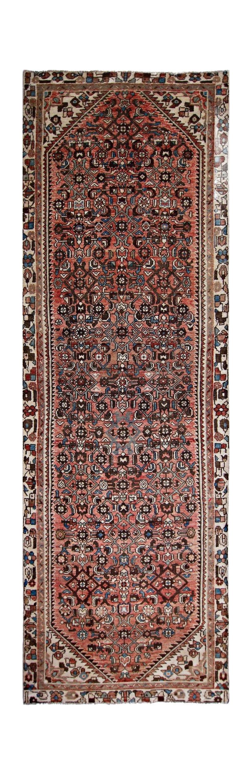 Handmade Vintage Persian Hamadan Hallway Runner | 329 x 106 cm | 10'9" x 3'6" - Najaf Rugs & Textile