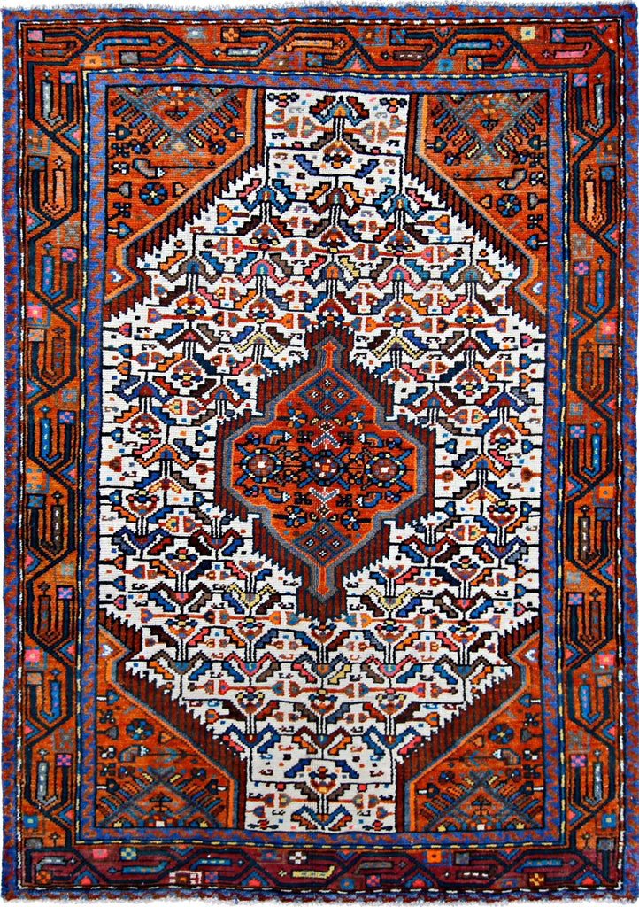 Handmade Vintage Persian Hamadan Rug | 154 x 108 cm | 5'1" x 3'6" - Najaf Rugs & Textile