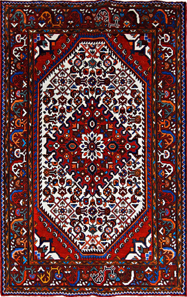 Handmade Vintage Persian Hamadan Rug | 165 x 103 cm | 5'5" x 3'5" - Najaf Rugs & Textile