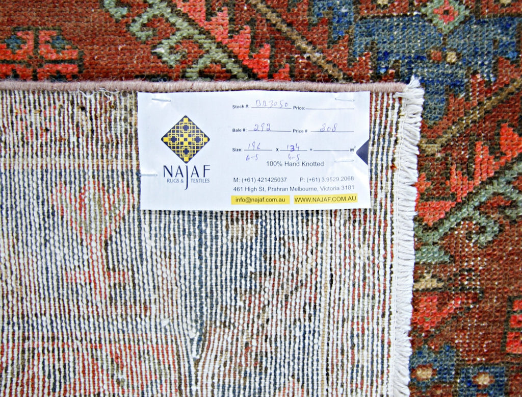 Handmade Vintage Persian Hamadan Rug | 196 x 134 cm | 6'5" x 4'5" - Najaf Rugs & Textile