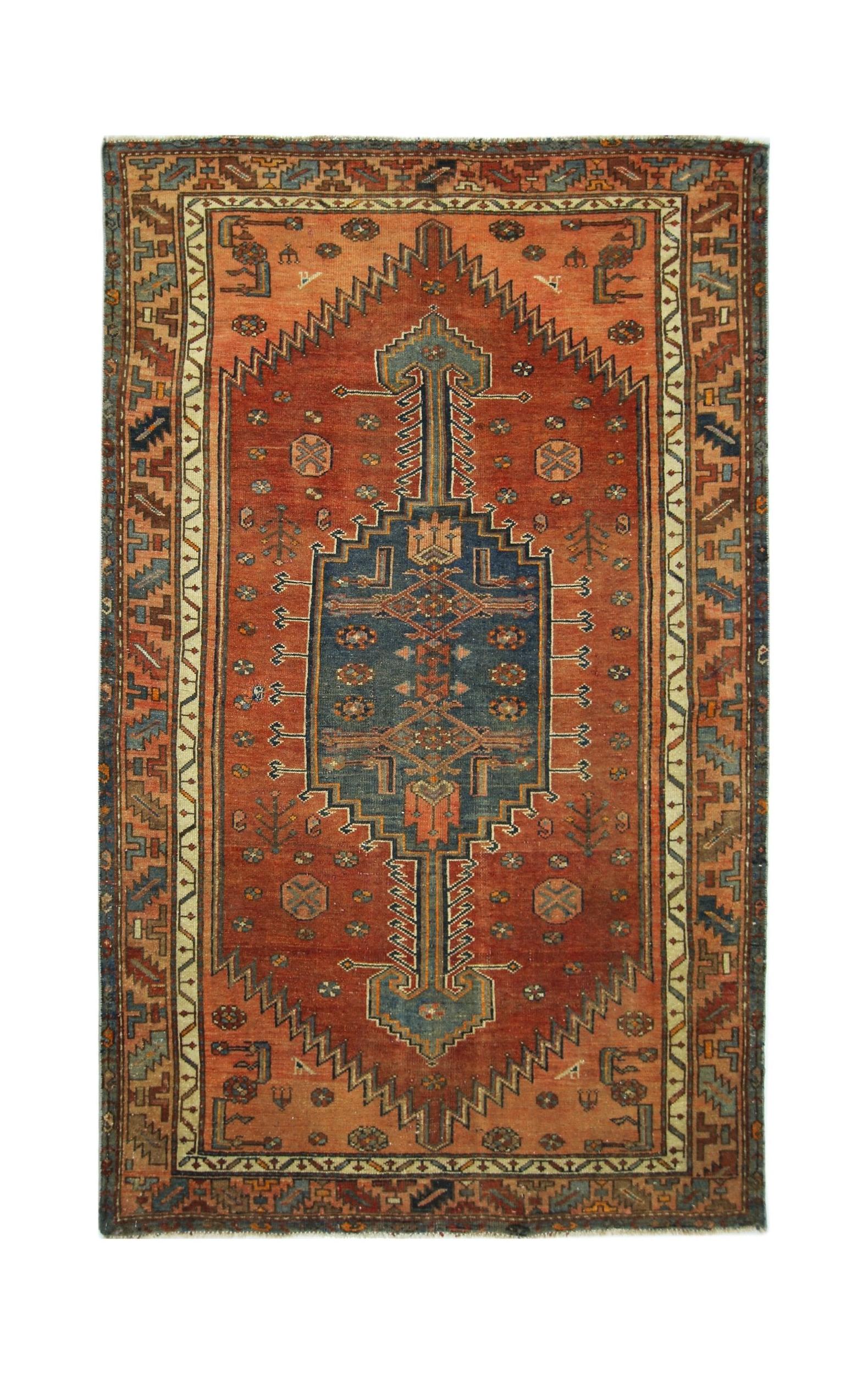 Handmade Vintage Persian Hamadan Rug | 197 x 120 cm | 6'6" x 3'11" - Najaf Rugs & Textile