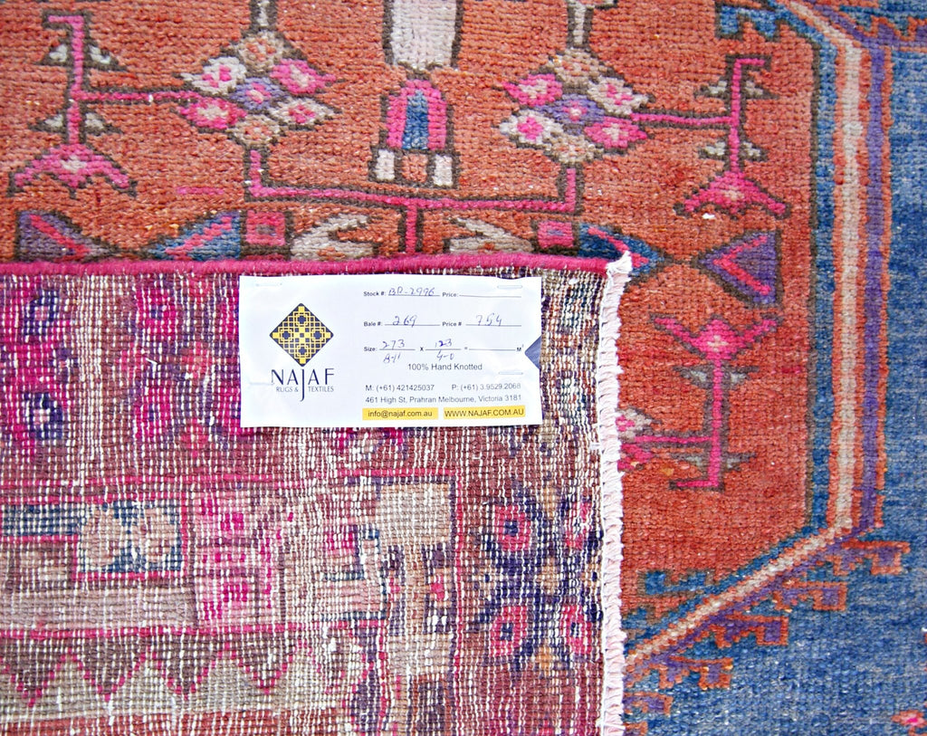 Handmade Vintage Persian Hamadan Rug | 273 x 123 cm | 8'11" x 4' - Najaf Rugs & Textile