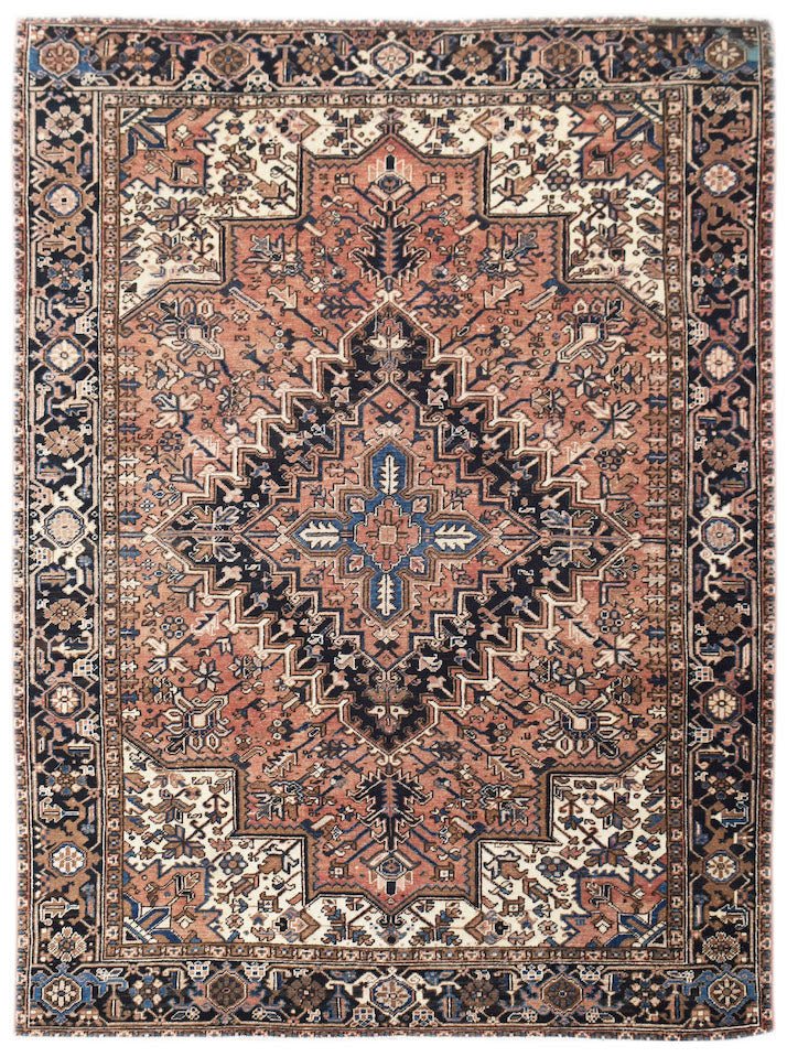 Handmade Vintage Persian Heriz Rug | 279 x 213 cm | 9'2" x 7' - Najaf Rugs & Textile