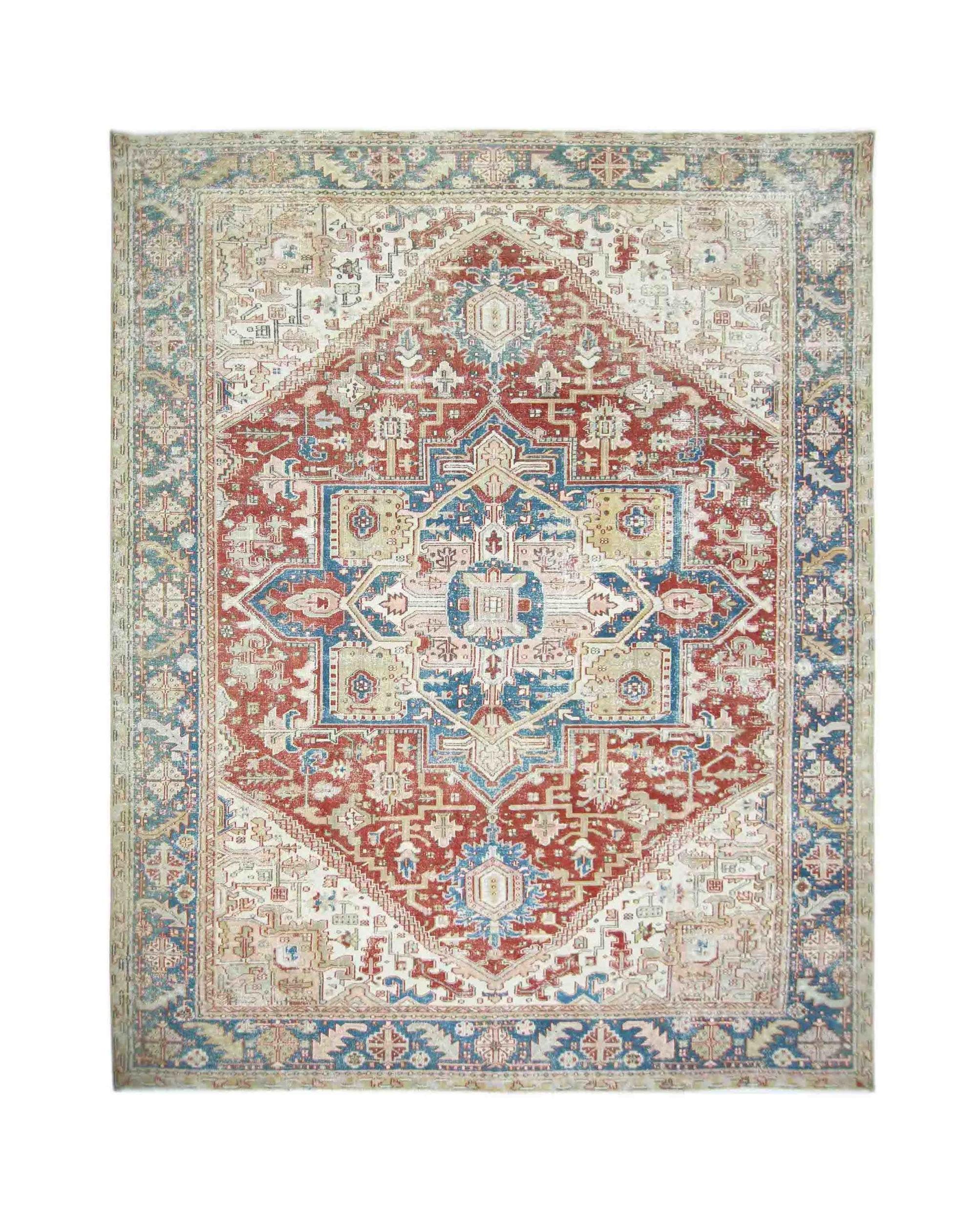Handmade Vintage Persian Heriz Rug | 379 x 282 cm | 12'5" x 9'5" - Najaf Rugs & Textile