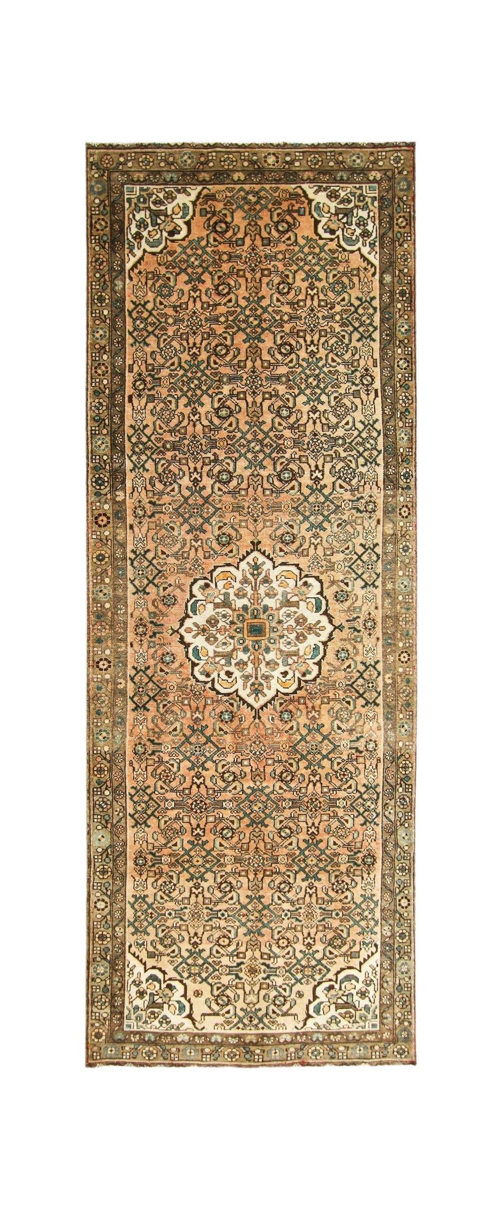 Handmade Vintage Persian Hossainabad Hallway Runner | 300 x 107 cm | 9'10" x 3'6" - Najaf Rugs & Textile