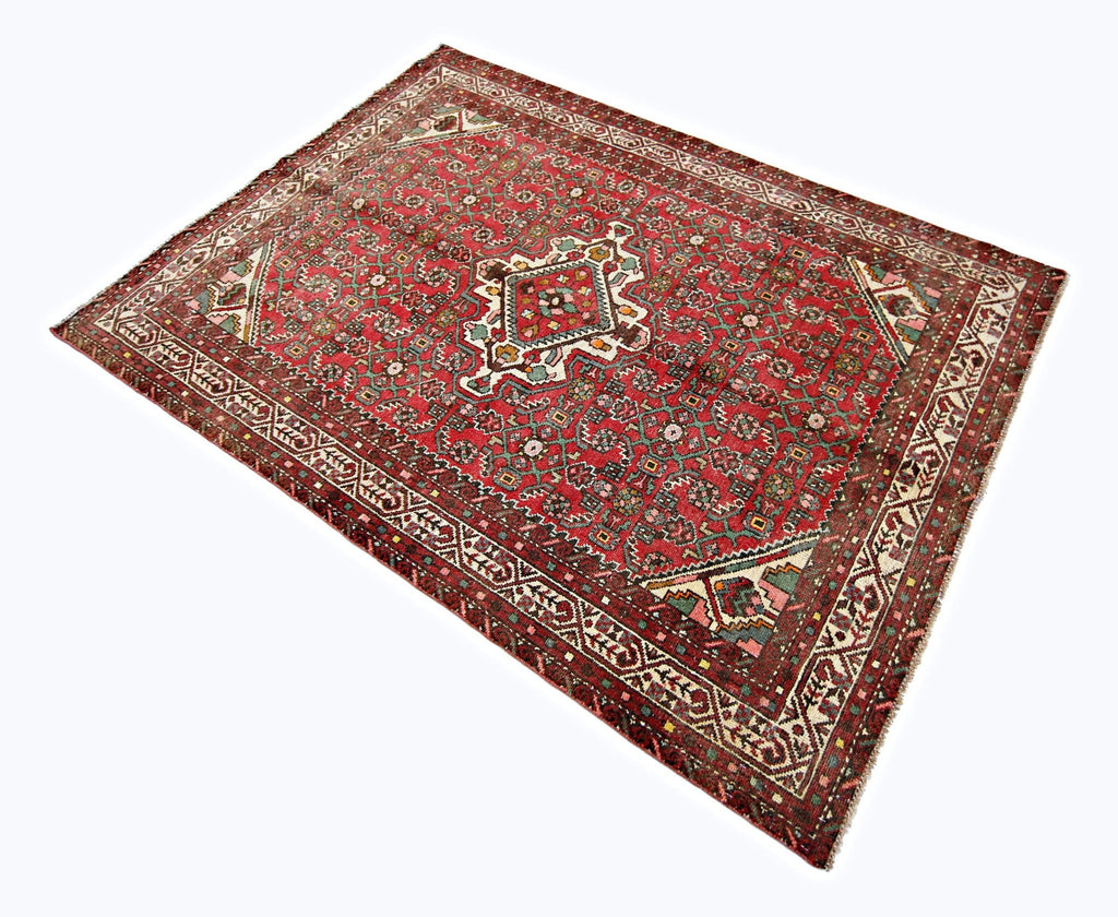Handmade Vintage Persian Hossainabad Rug | 193 x 136 cm | 6'4" x 4'6" - Najaf Rugs & Textile