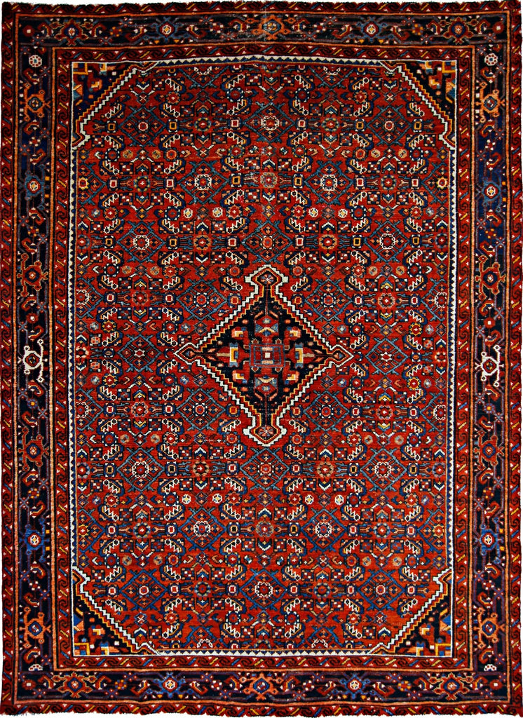 Handmade Vintage Persian Hossainabad Rug | 206 x 149 cm | 6'9" x 4'11" - Najaf Rugs & Textile