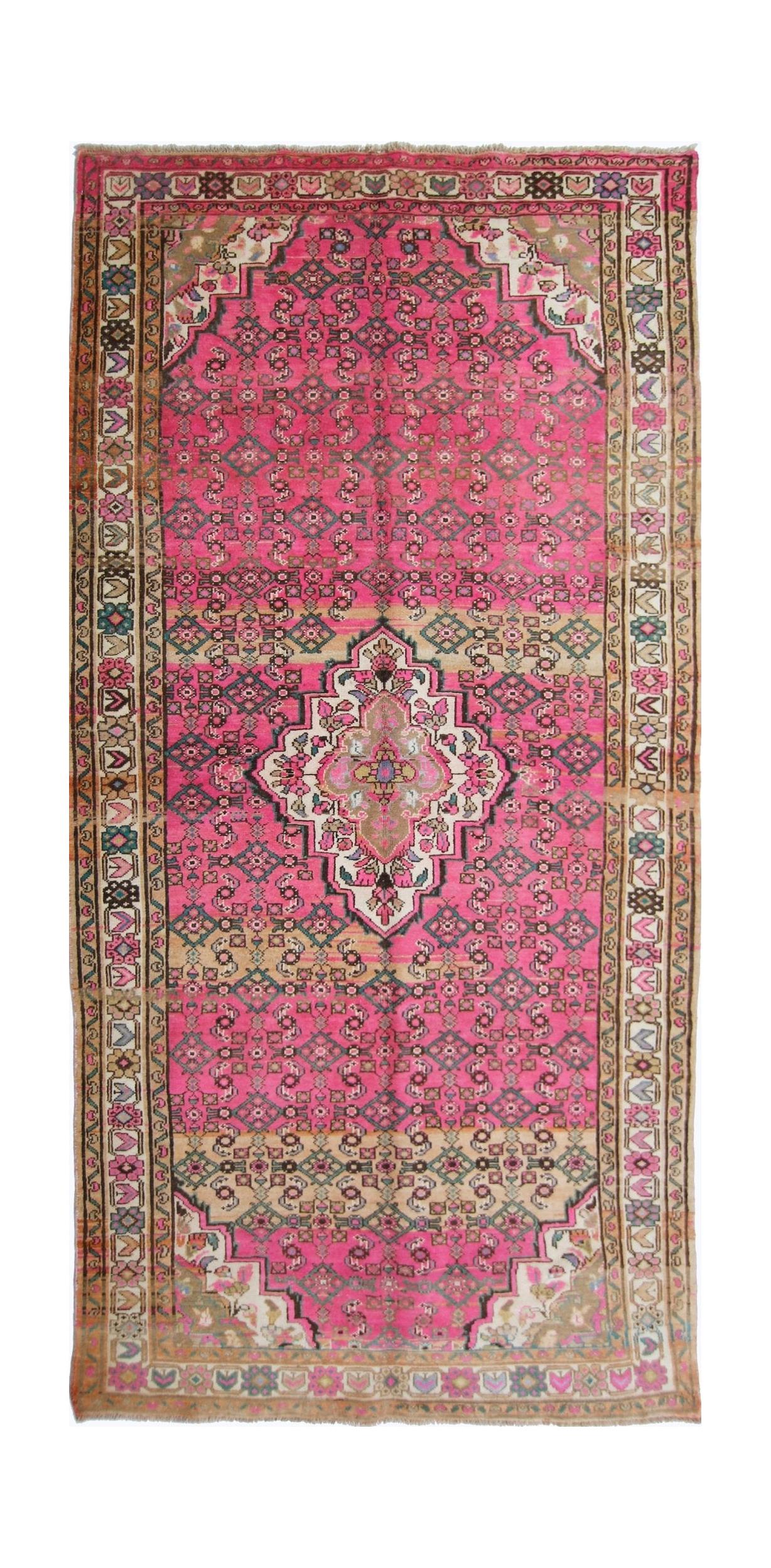 Handmade Vintage Persian Hossainabad Rug | 299 x 148 cm | 9'9" x 4'10" - Najaf Rugs & Textile